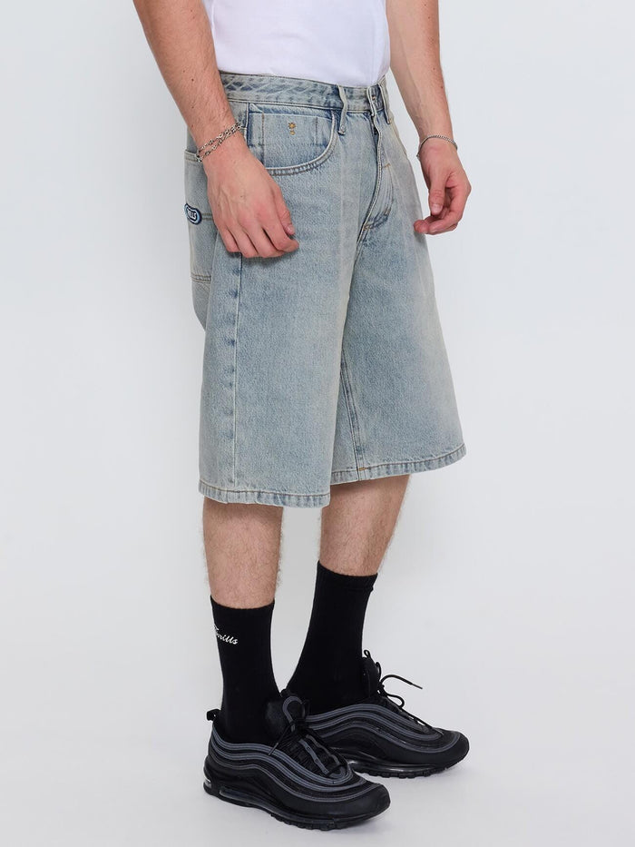 Built To Win Mid Slacker Relaxed Long Denim Short - Light Granite Blue 26