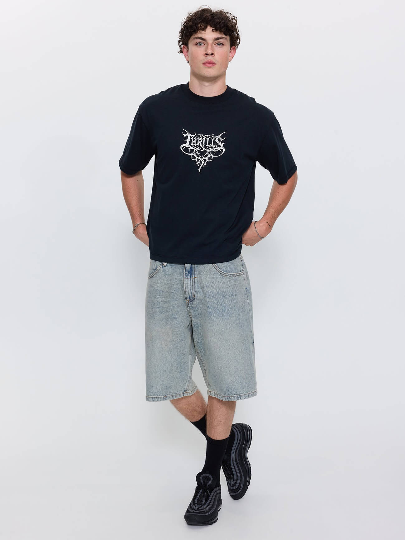 Built To Win Mid Slacker Relaxed Long Denim Short - Light Granite Blue 26