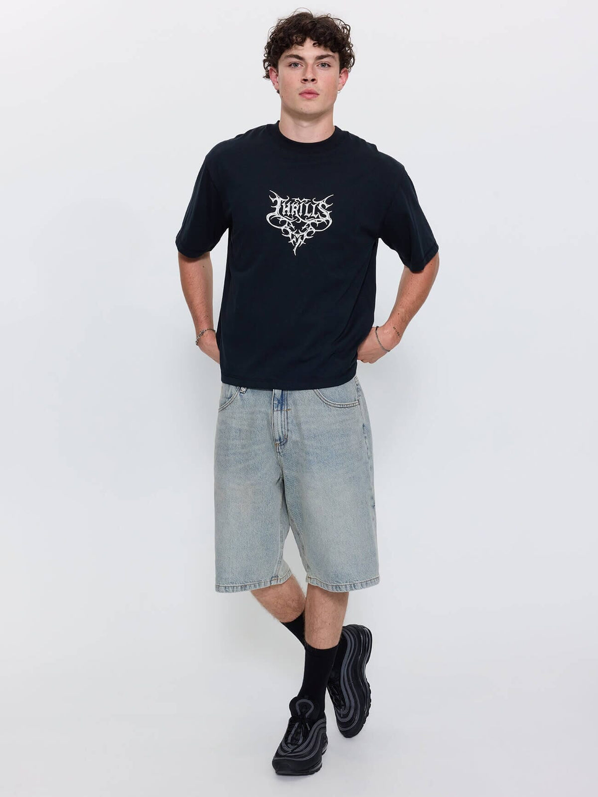 Built To Win Mid Slacker Relaxed Long Denim Short - Light Granite Blue 26