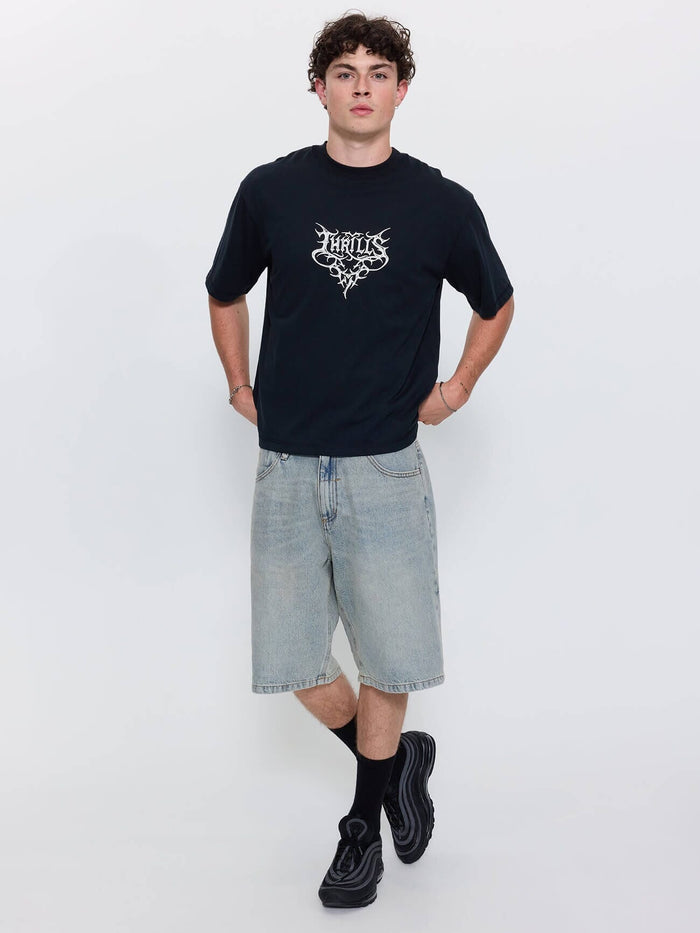 Built To Win Mid Slacker Relaxed Long Denim Short - Light Granite Blue 26