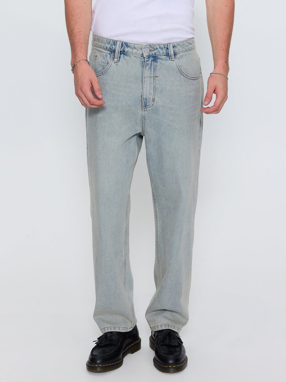 Built To Win Mid Slacker Relaxed Long Denim Jean - Light Granite Blue 26