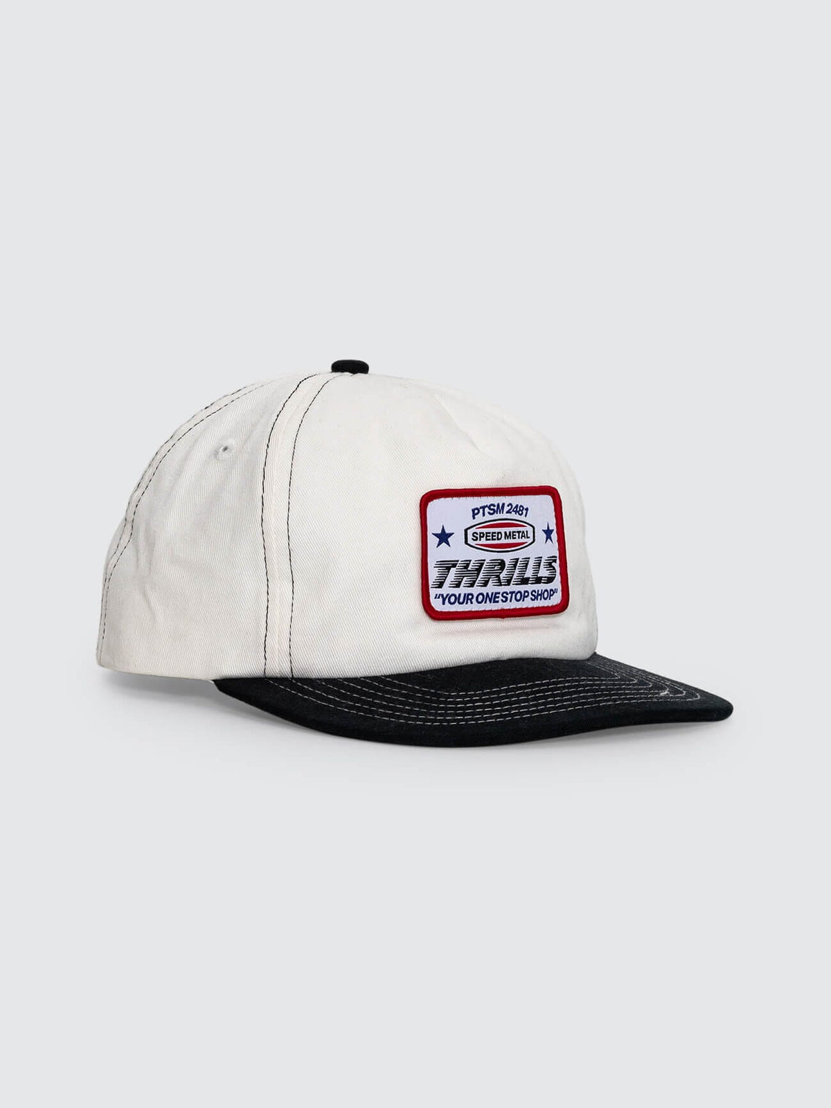 One Stop 5 Panel Short Brim Cap - Bone - Black
