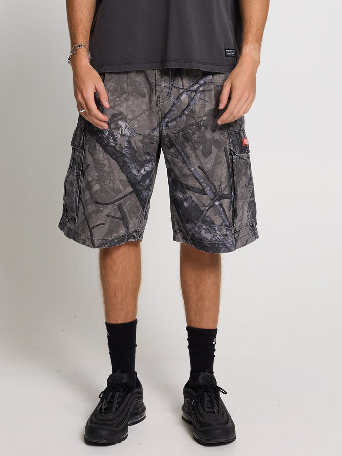 Brigade Camo Biggest Slacker Pleated Cargo Short - Dark Charcoal 26