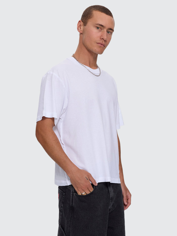 Reverse Box Crop Cotton Linen Tee - White