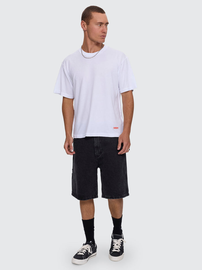 Reverse Box Crop Cotton Linen Tee - White