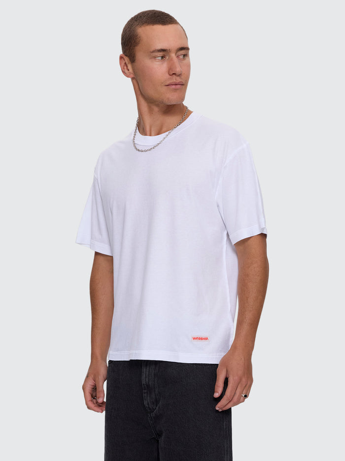 Reverse Box Crop Cotton Linen Tee - White