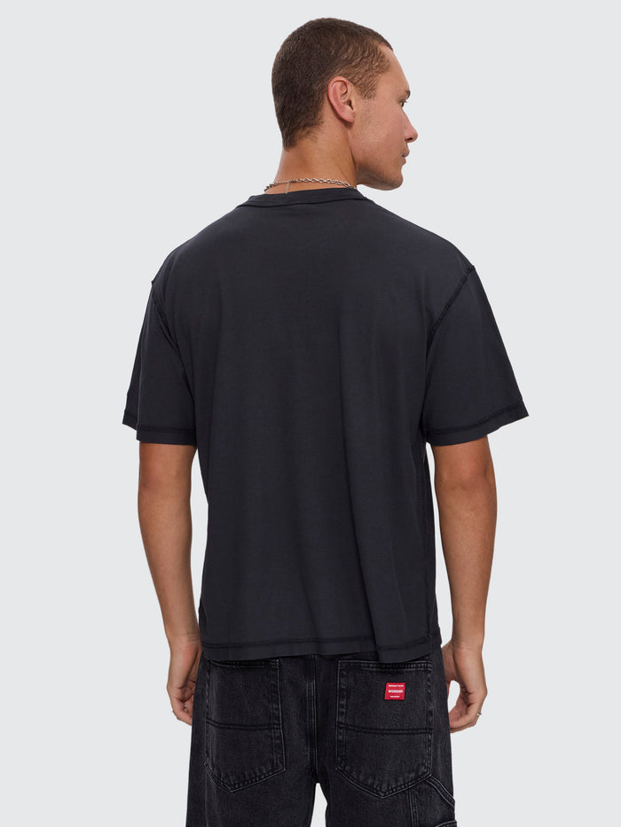 Reverse Box Crop Cotton Linen Tee - Pigment Black