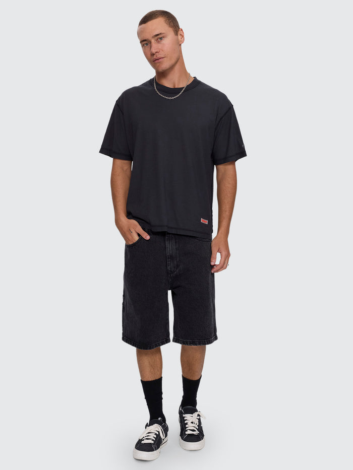 Reverse Box Crop Cotton Linen Tee - Pigment Black