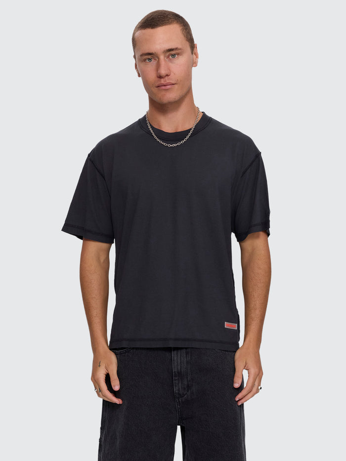 Reverse Box Crop Cotton Linen Tee - Pigment Black