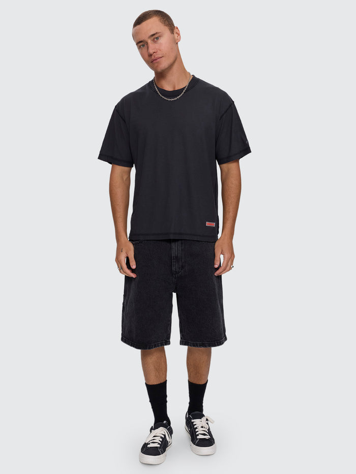 Reverse Box Crop Cotton Linen Tee - Pigment Black
