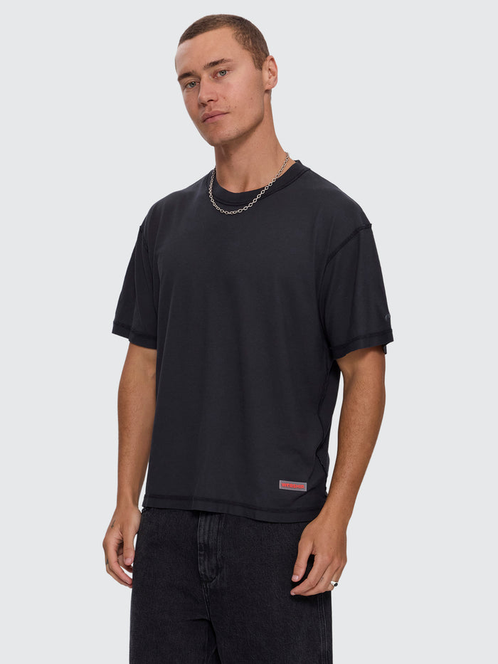 Reverse Box Crop Cotton Linen Tee - Pigment Black