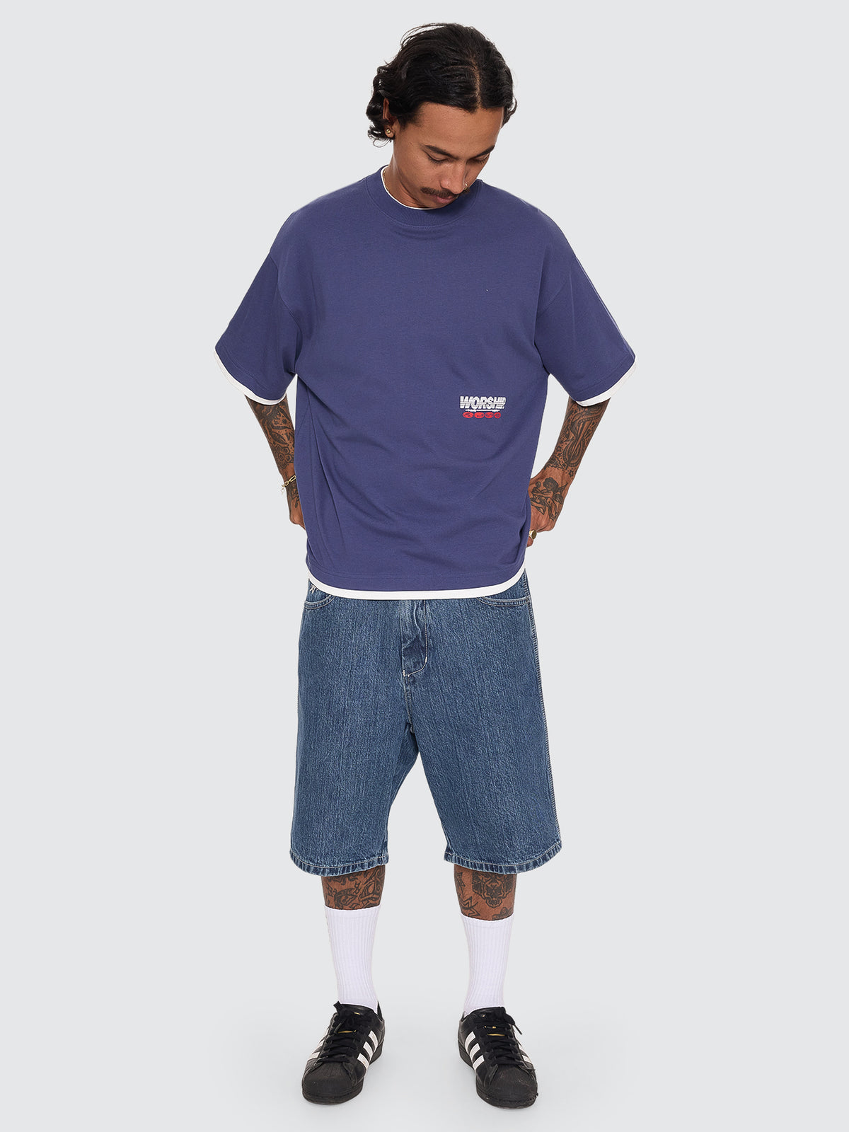 Half Court Box Crop Layer Tee - Medieval Blue