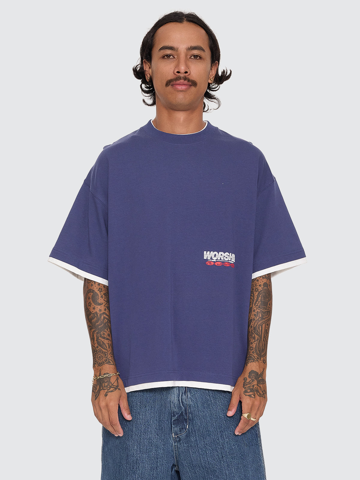 Half Court Box Crop Layer Tee - Medieval Blue