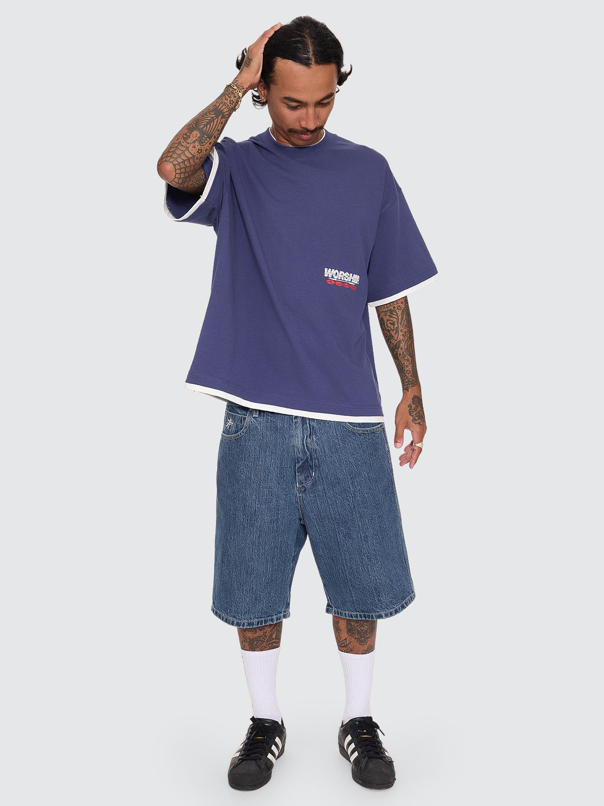 Half Court Box Crop Layer Tee - Medieval Blue