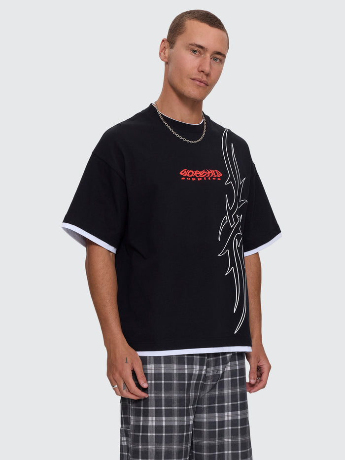 Pitted Box Crop Layer Tee - Black