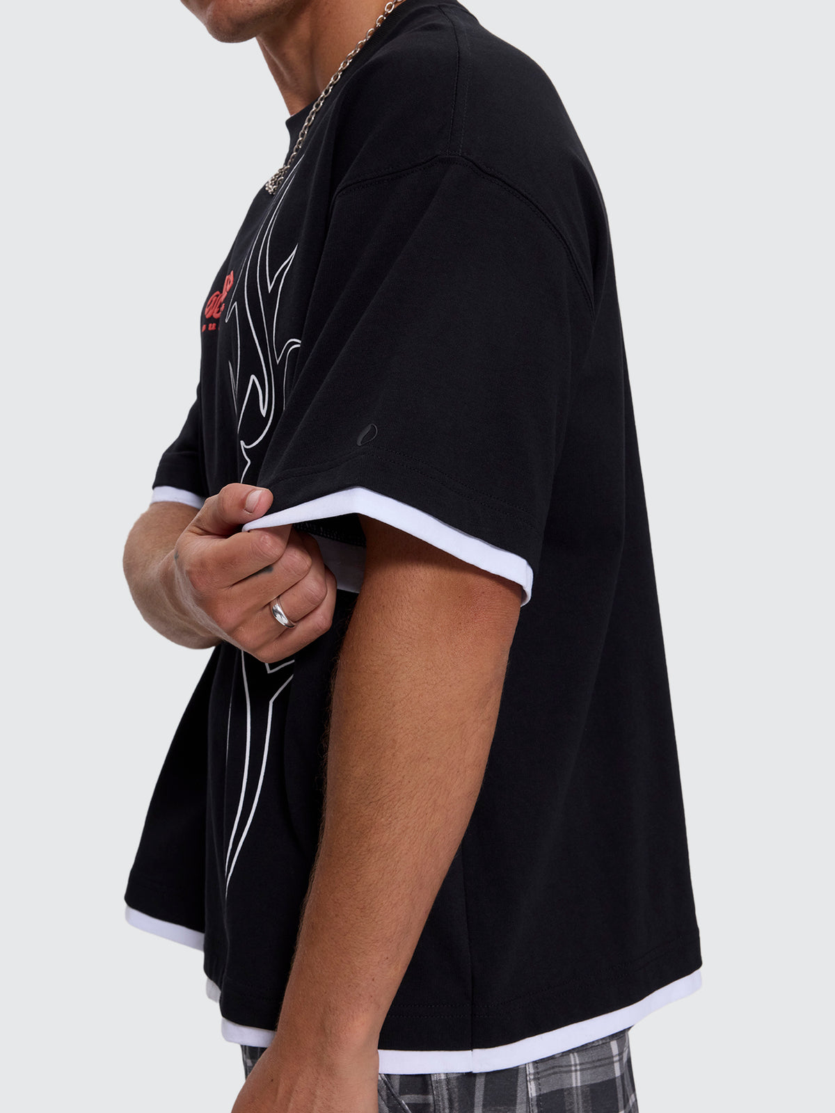 Pitted Box Crop Layer Tee - Black