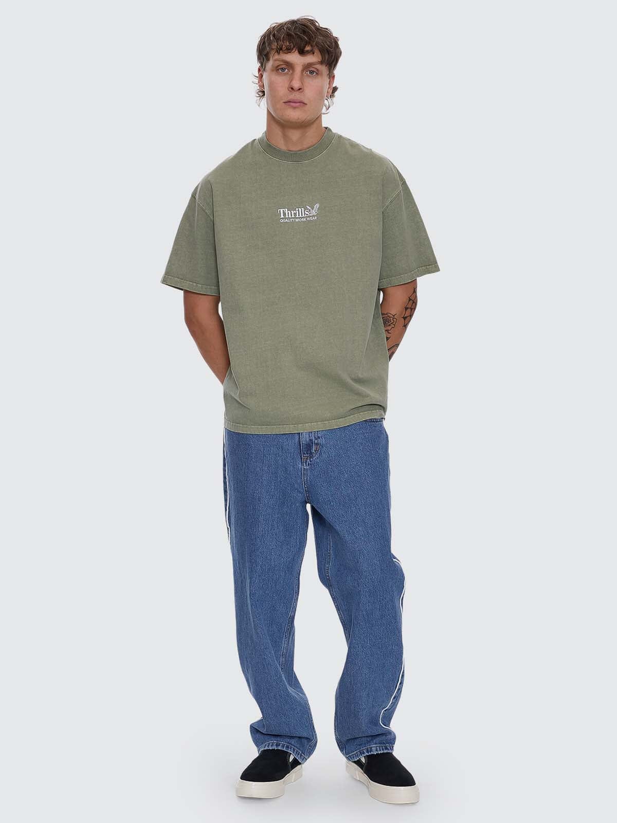 Thrills Workwear Embro Box Fit Oversize Tee - Light Olive XS