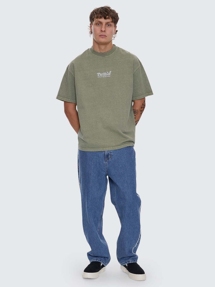 Thrills Workwear Embro Box Fit Oversize Tee - Light Olive XS