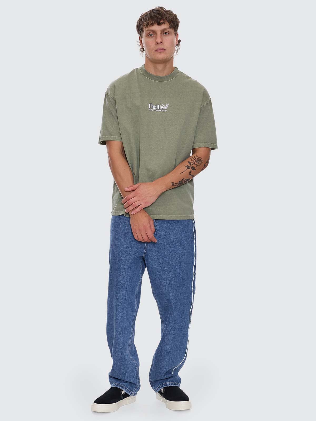 Thrills Workwear Embro Box Fit Oversize Tee - Light Olive XS