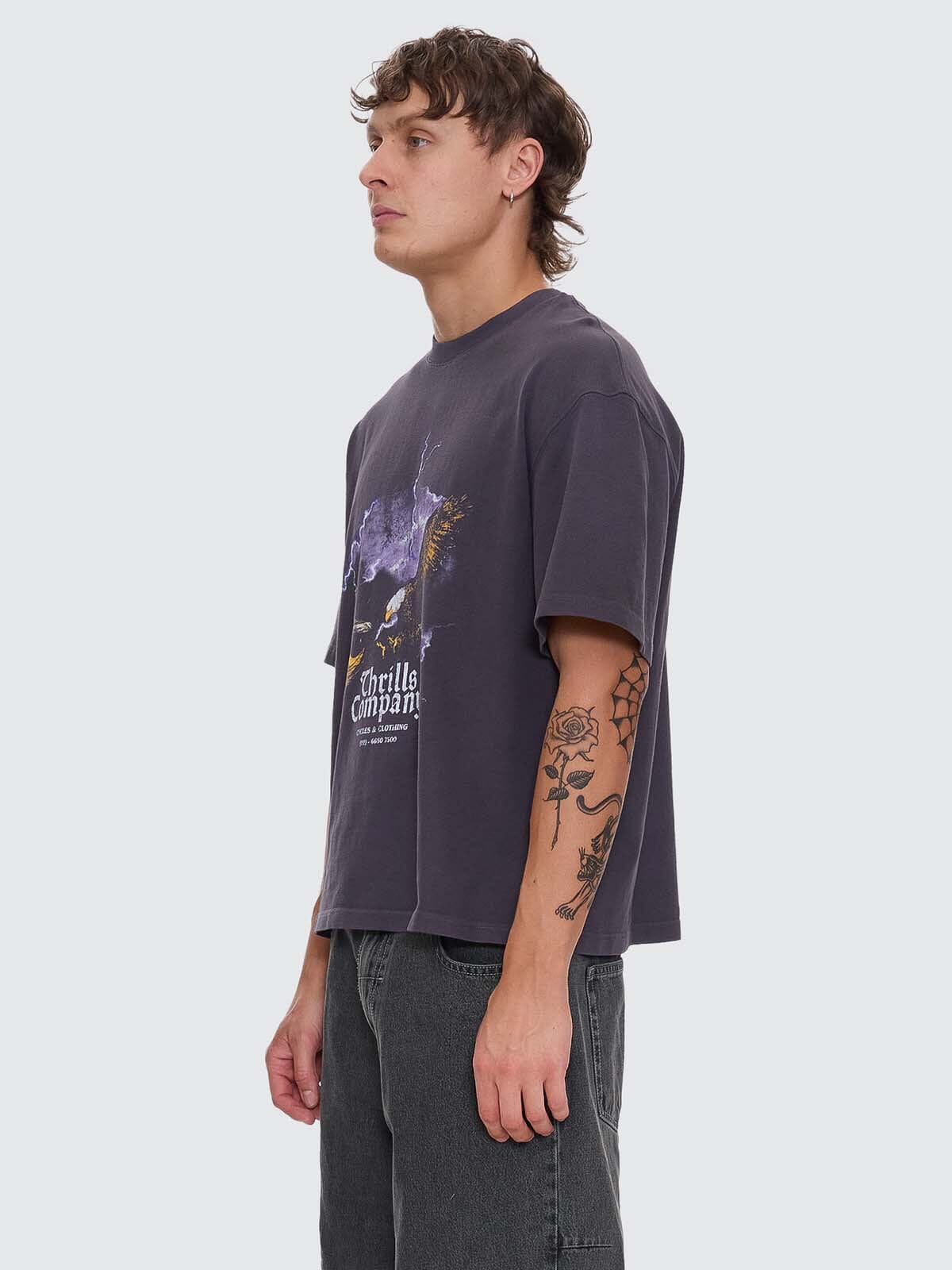 Flight Risk Box Fit Cropped Tee - Dark Charcoal XS