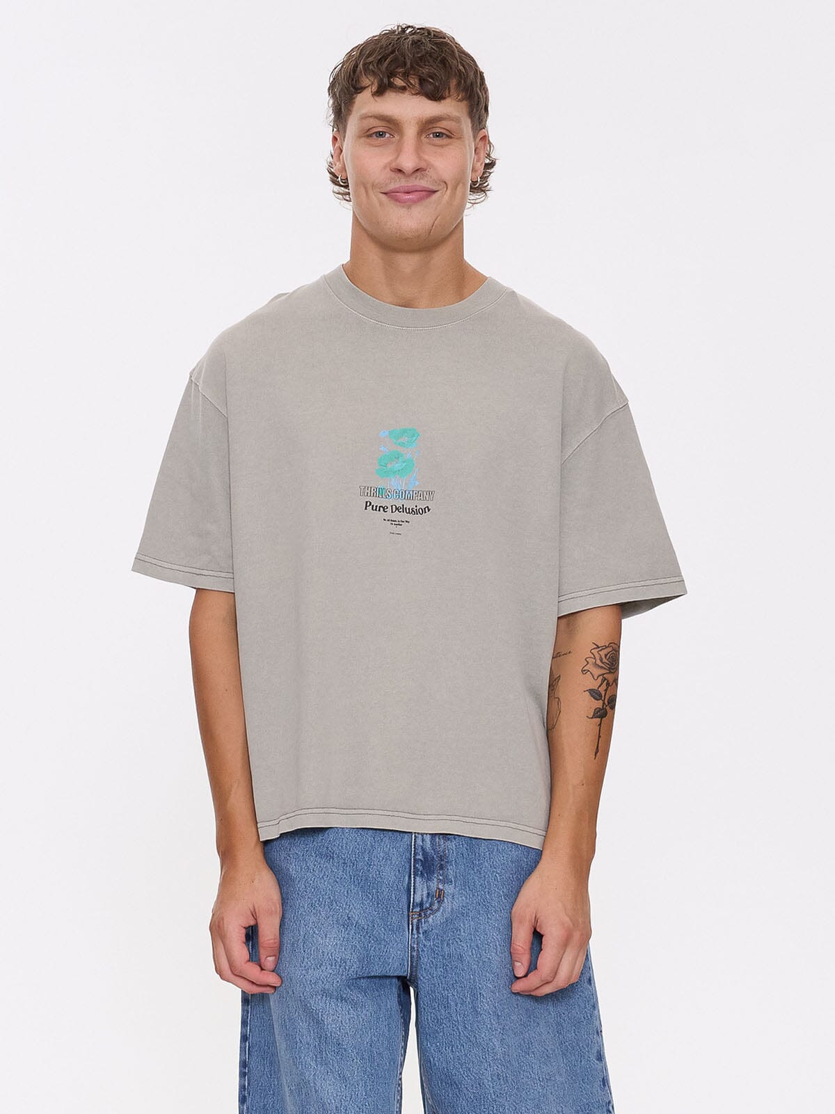Pure Delusion Box Fit Cropped Tee - Fog