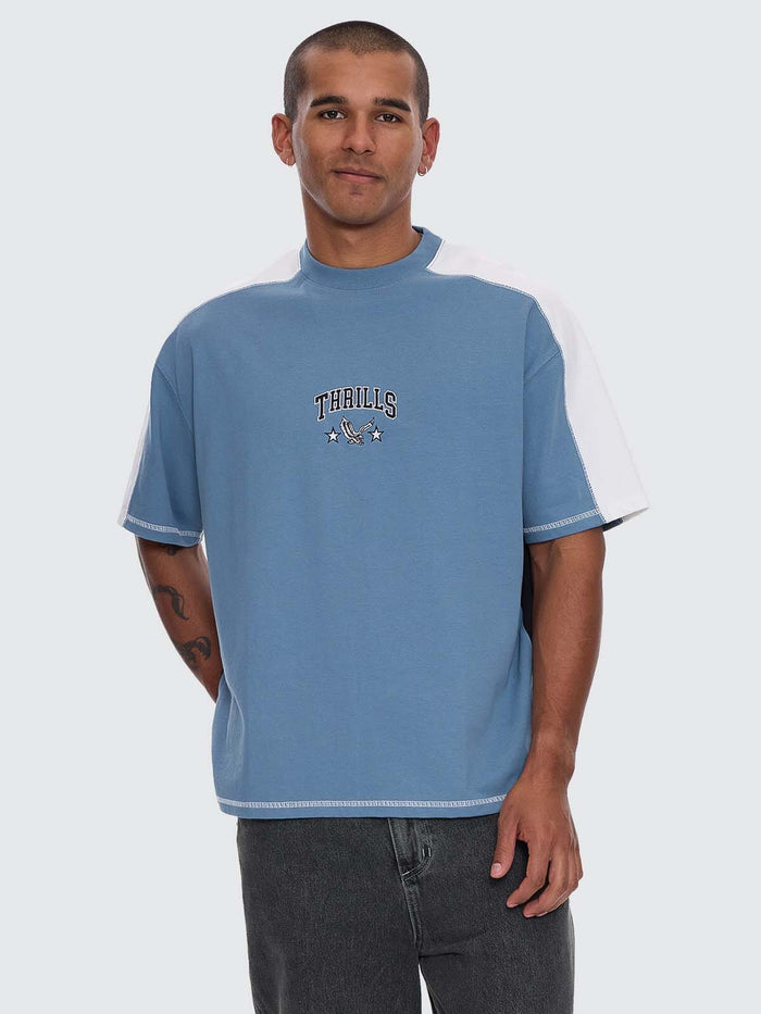 Campus Embro Box Fit Oversize Panel Tee - Smog