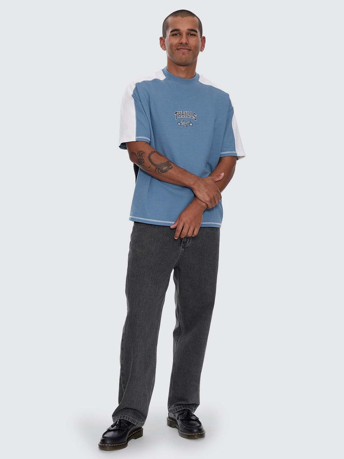 Campus Embro Box Fit Oversize Panel Tee - Smog XS