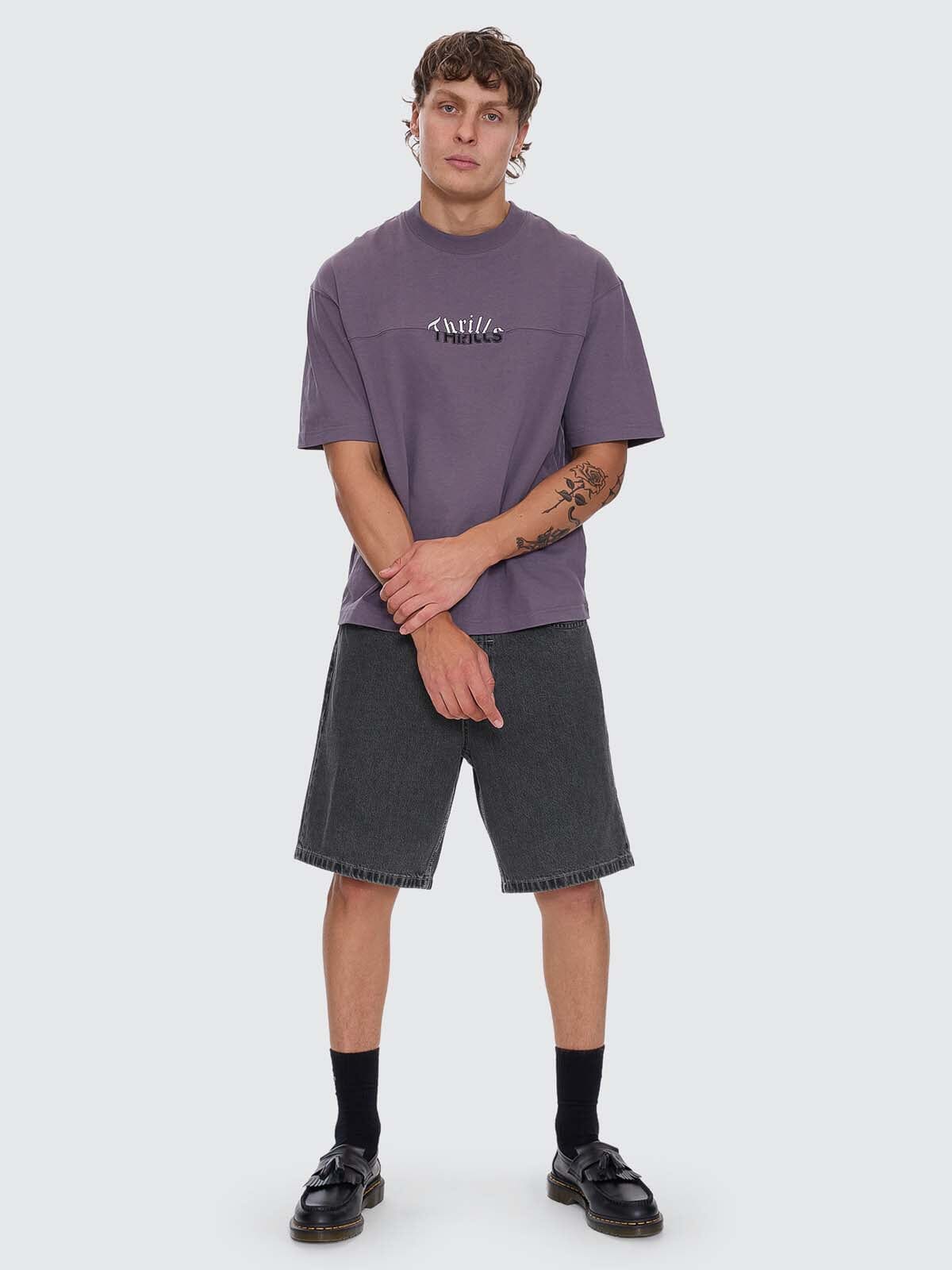 Used And Fused Box Fit Oversize Short Tee - Purple Ash XS