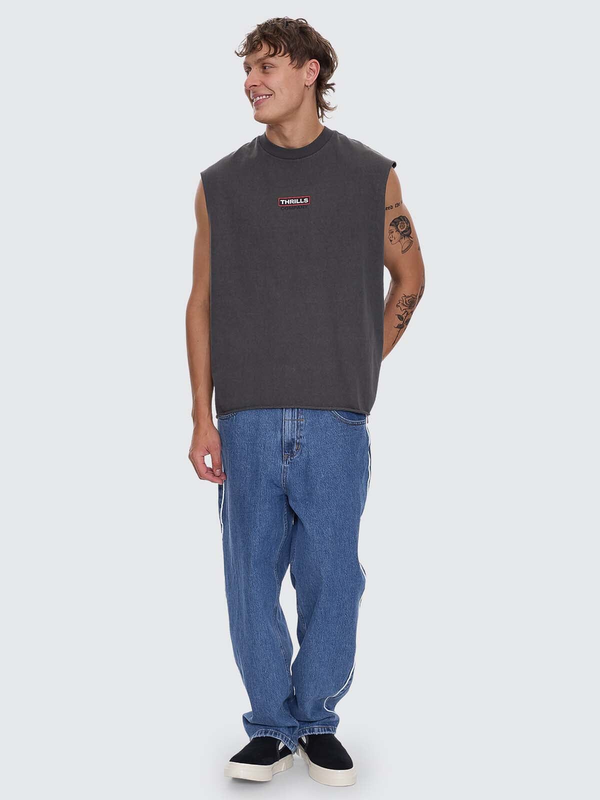 Stinger Box Fit Oversize Cropped Muscle Tee - Merch Black XS