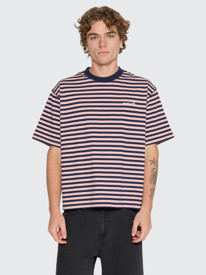 Echoes Stripe Box Fit Oversize Cropped Tee - Navy Stripe XS