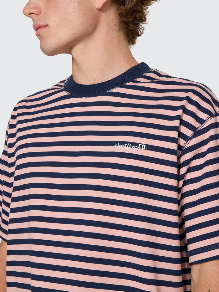 Echoes Stripe Box Fit Oversize Cropped Tee - Navy Stripe XS