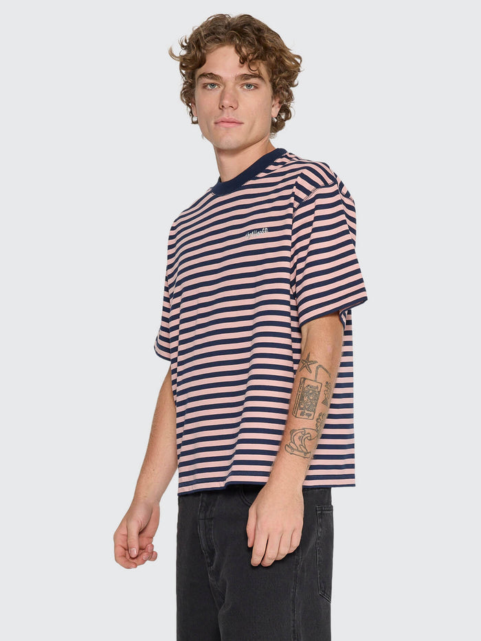 Echoes Stripe Box Fit Oversize Cropped Tee - Navy Stripe XS