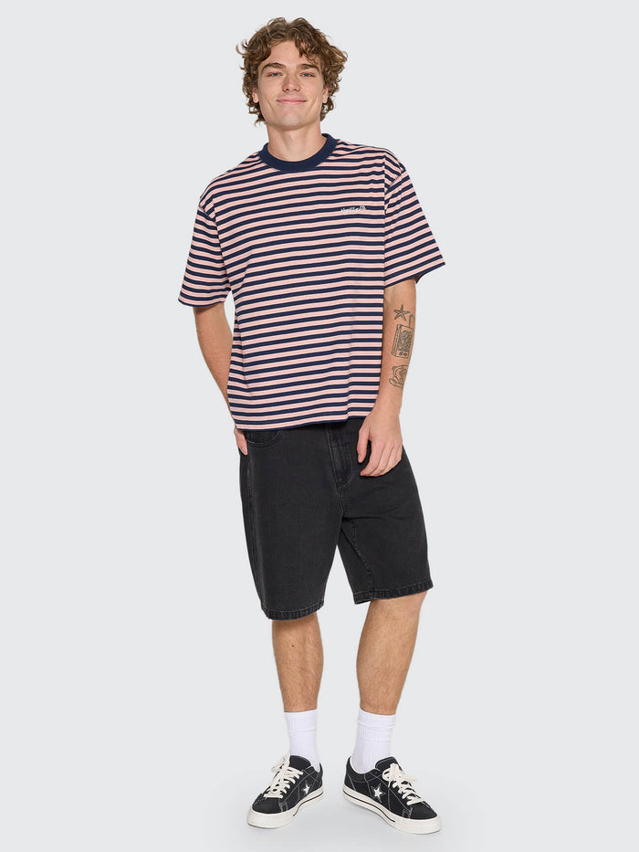 Echoes Stripe Box Fit Oversize Cropped Tee - Navy Stripe XS