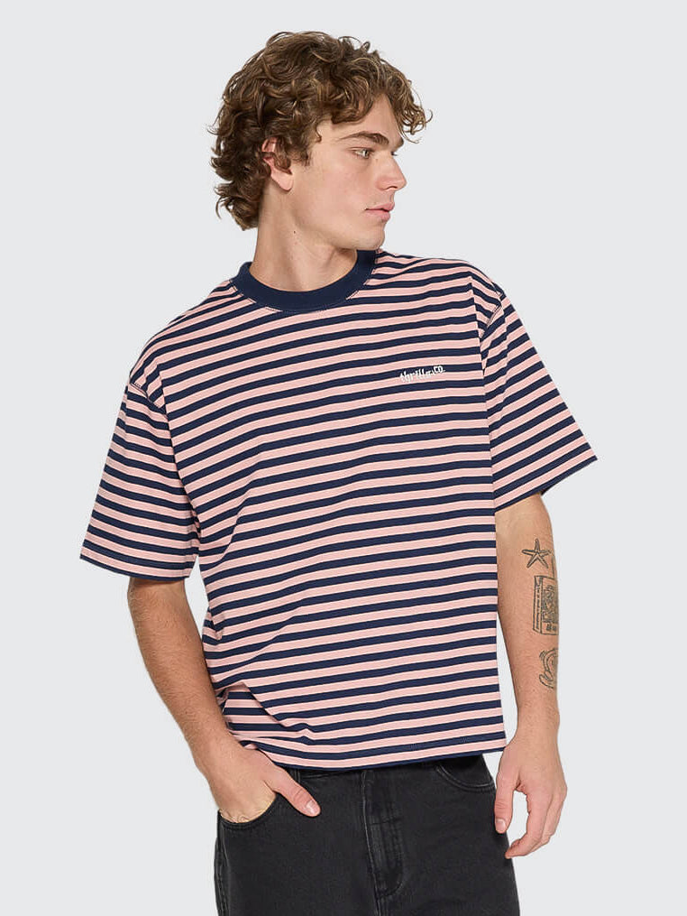 Echoes Stripe Box Fit Oversize Cropped Tee - Navy Stripe XS