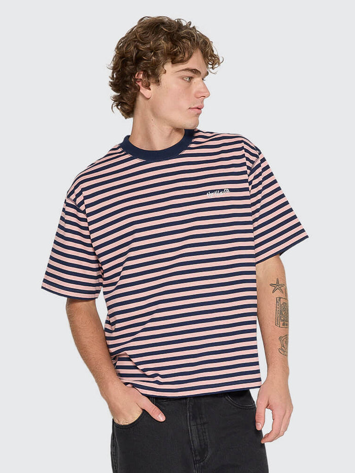 Echoes Stripe Box Fit Oversize Cropped Tee - Navy Stripe XS