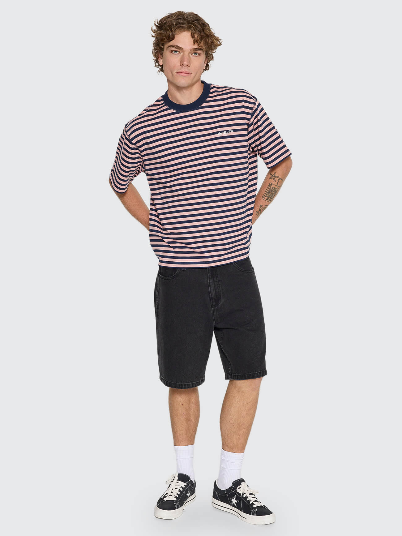 Echoes Stripe Box Fit Oversize Cropped Tee - Navy Stripe XS