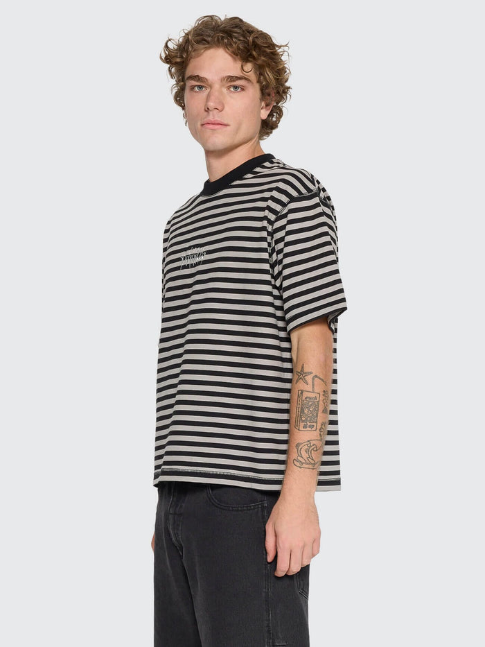 Shattered Stripe Box Fit Oversize Cropped Tee - Grey Stripe XS
