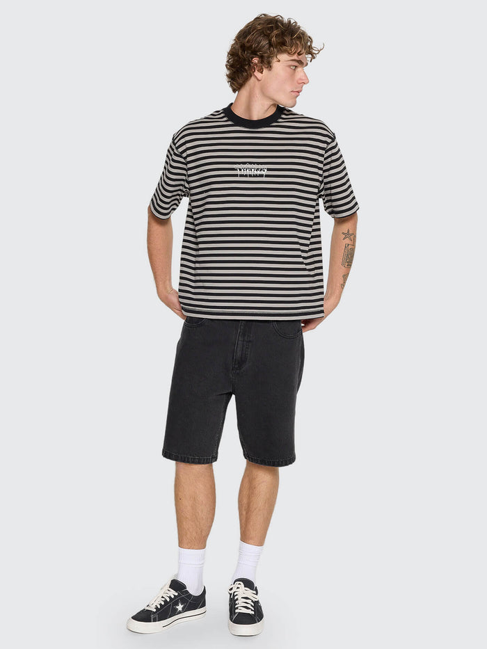 Shattered Stripe Box Fit Oversize Cropped Tee - Grey Stripe XS