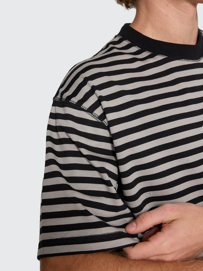 Shattered Stripe Box Fit Oversize Cropped Tee - Grey Stripe XS