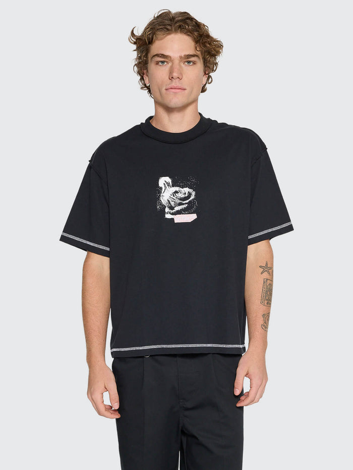 Rose Brigade Box Fit Oversize Cropped Tee - Washed Black XS