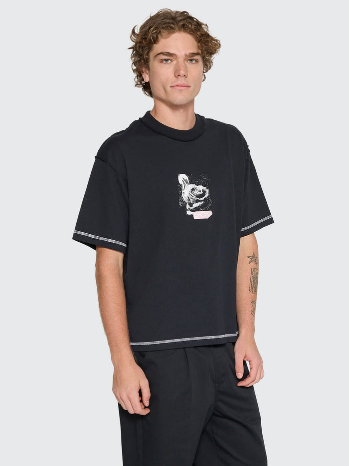 Rose Brigade Box Fit Oversize Cropped Tee - Washed Black XS