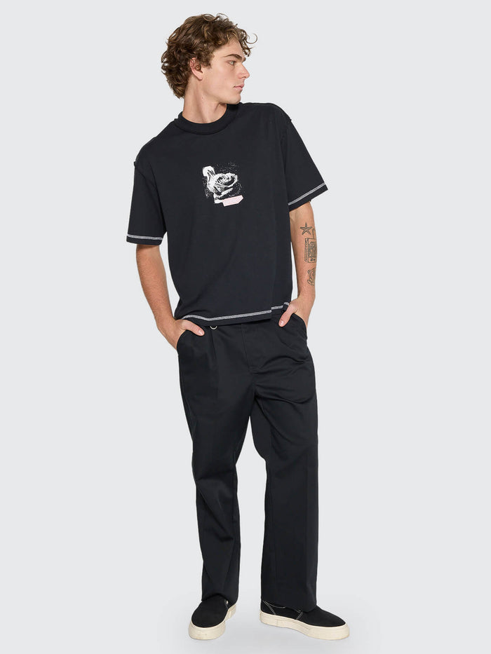 Rose Brigade Box Fit Oversize Cropped Tee - Washed Black XS