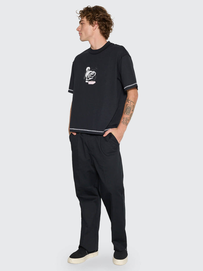 Rose Brigade Box Fit Oversize Cropped Tee - Washed Black XS