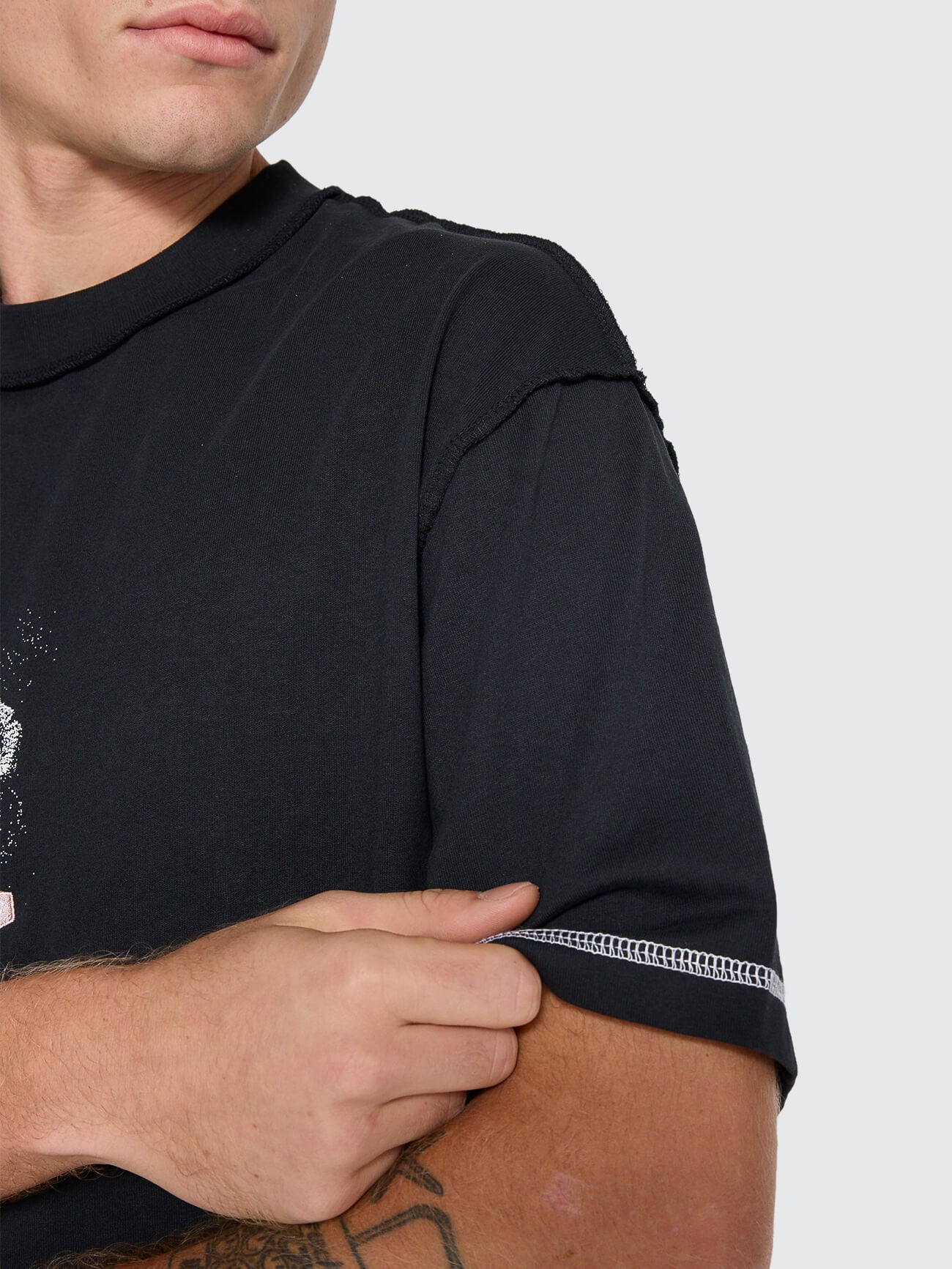 Rose Brigade Box Fit Oversize Cropped Tee - Washed Black XS