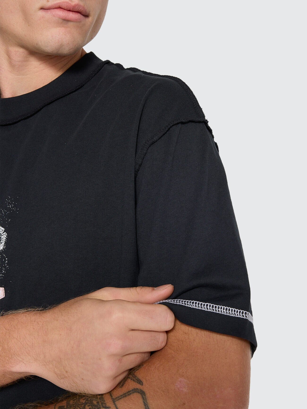 Rose Brigade Box Fit Oversize Cropped Tee - Washed Black XS
