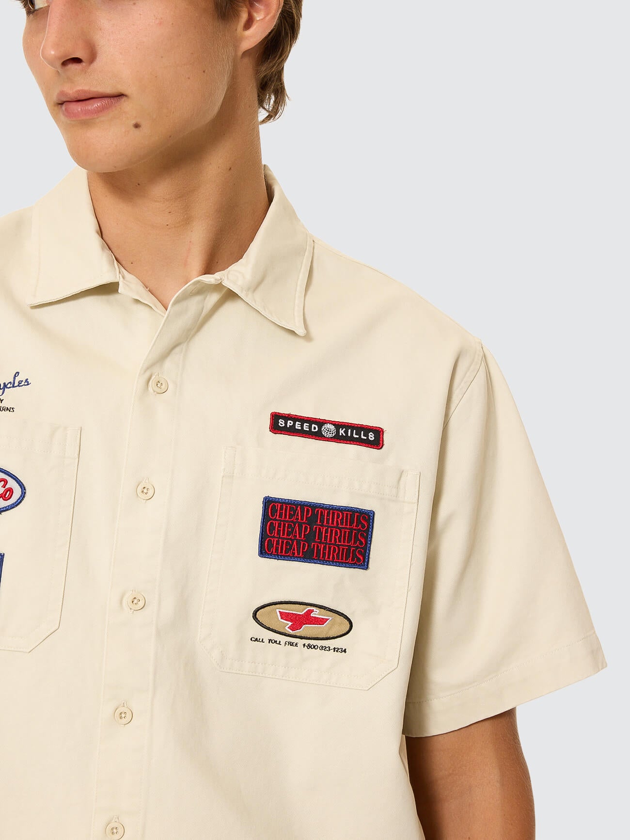 Double Time Short Sleeve Crop Work Shirt - Bone