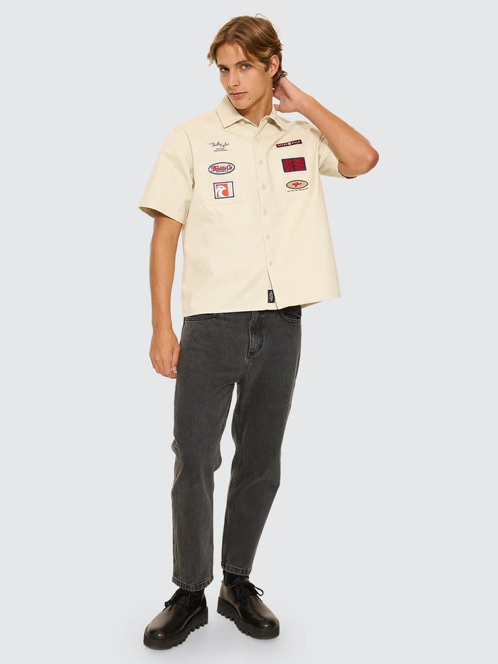 Double Time Short Sleeve Crop Work Shirt - Bone