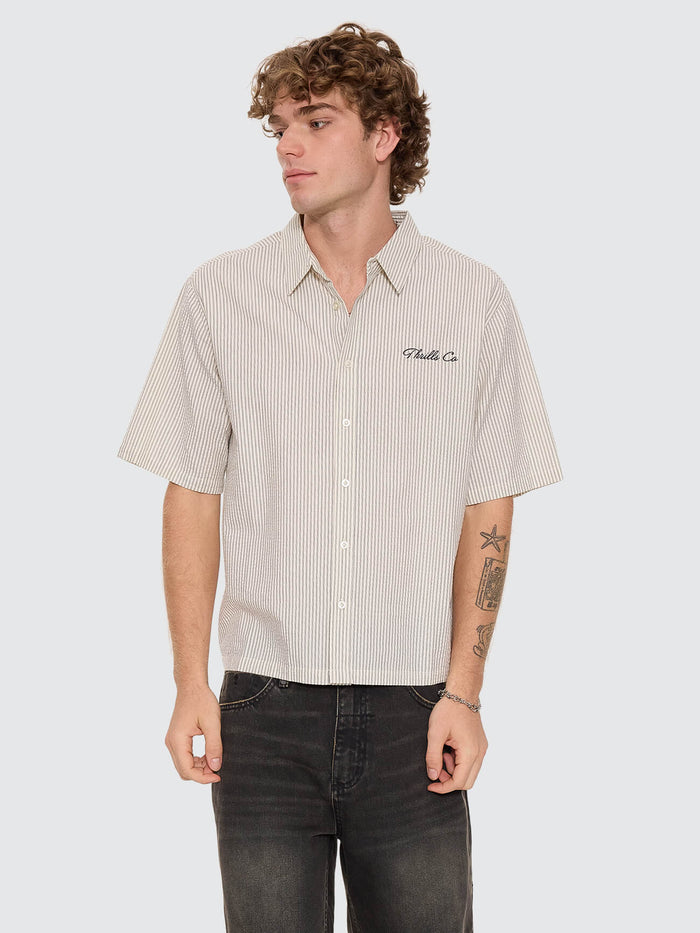 Visions Box Crop Short Sleeve Shirt - Heritage White Stripe XS