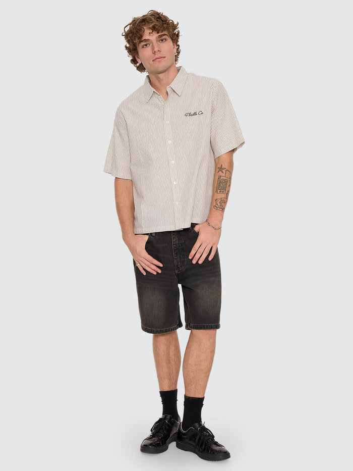Visions Box Crop Short Sleeve Shirt - Heritage White Stripe XS