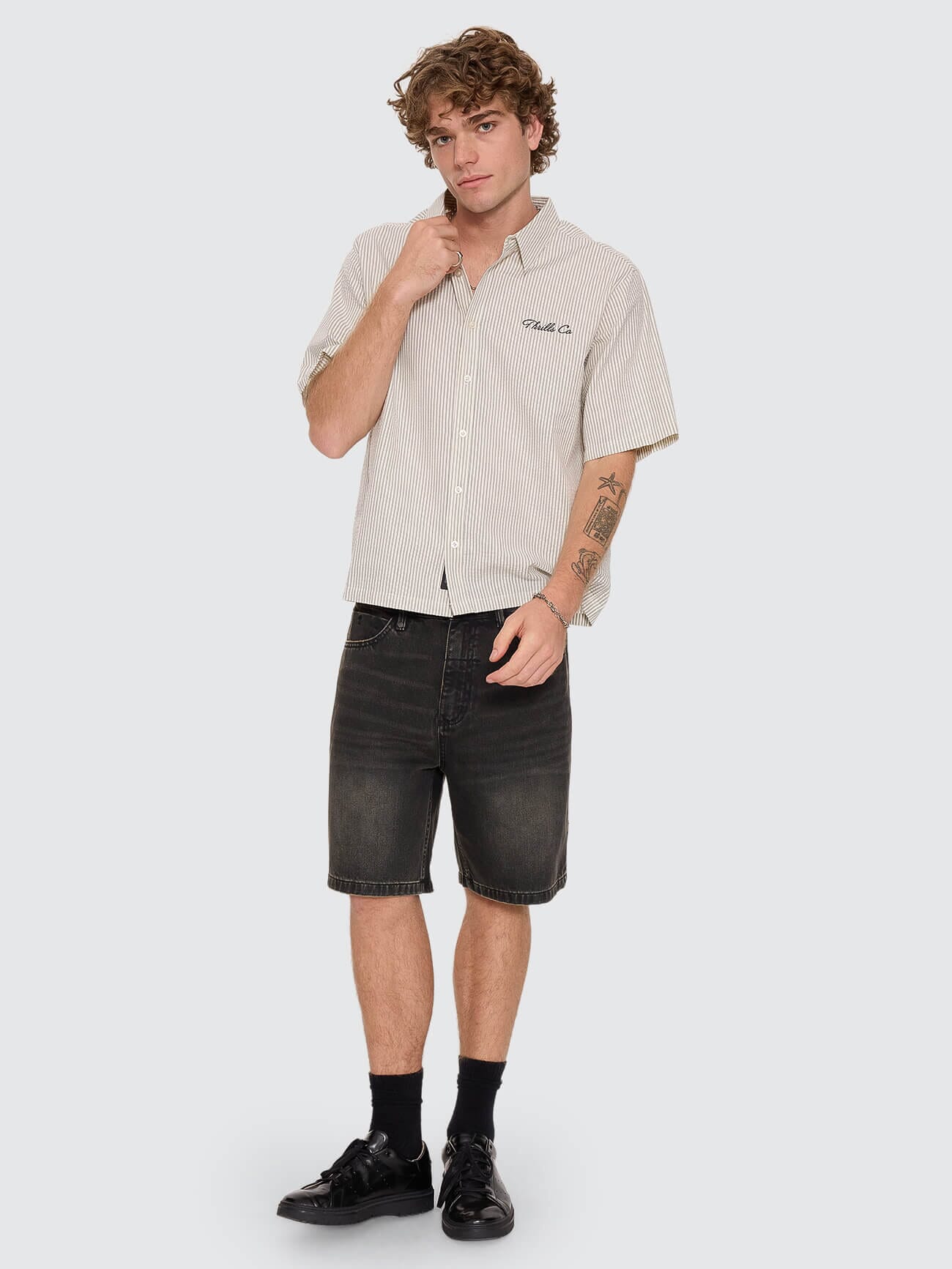 Visions Box Crop Short Sleeve Shirt - Heritage White Stripe XS